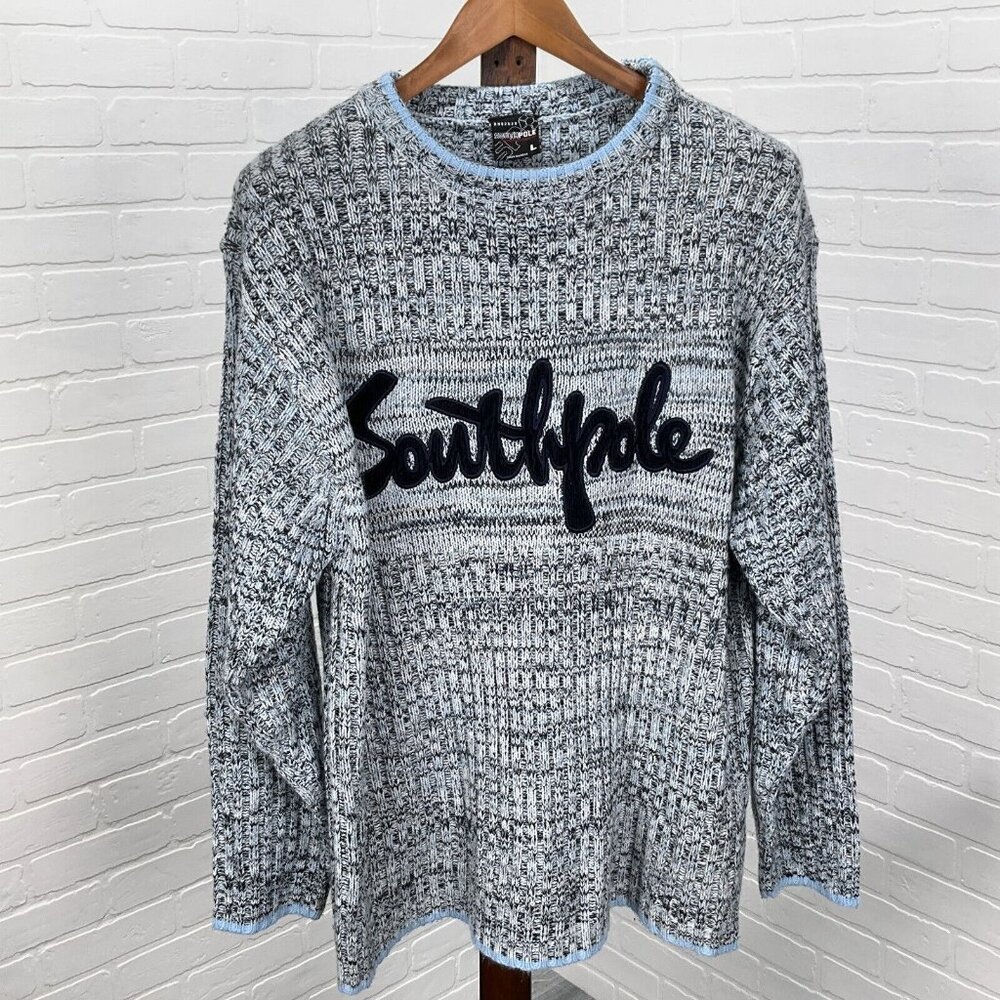 Southpole Sweater Mens Large Black Blue Heathered SOUTHPOLE Stitched Logo Casual